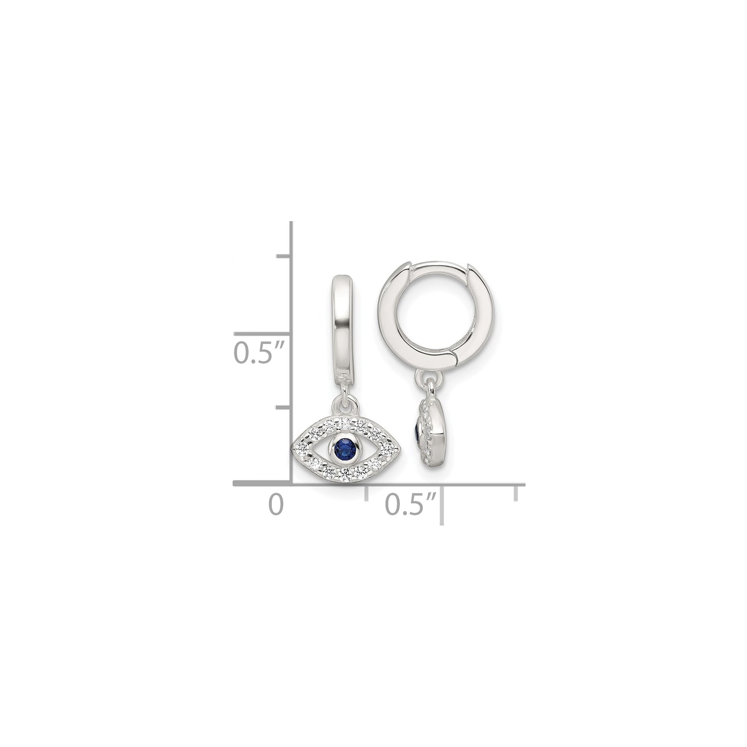 Sterling Silver Hoop Earrings with Cubic Zirconia Evil Eye Charm, Dangle Design, Spiritual Talisman Style