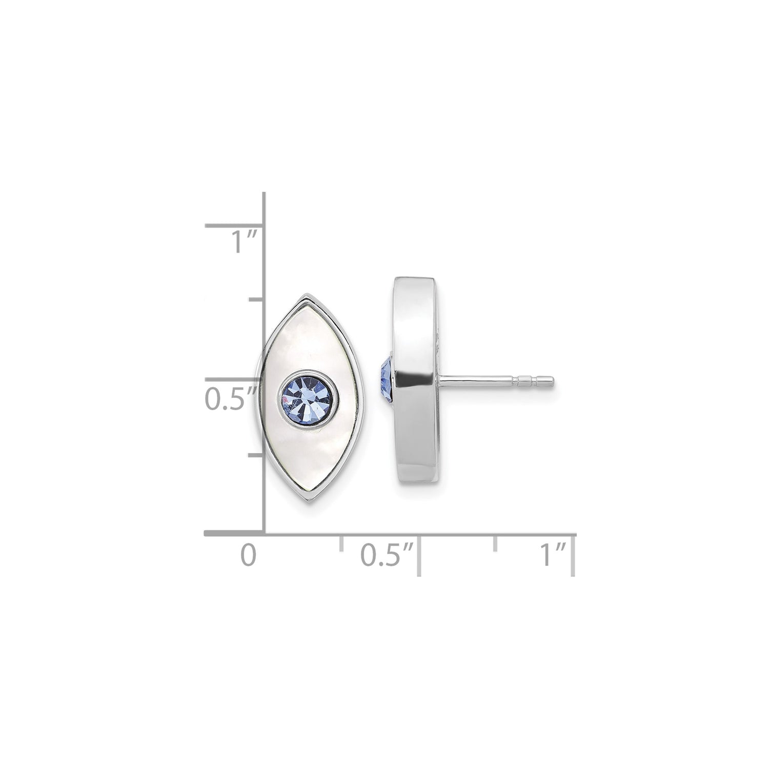 Sterling Silver Eye Stud Earrings with Mother of Pearl and Blue Crystal, Evil Eye Design