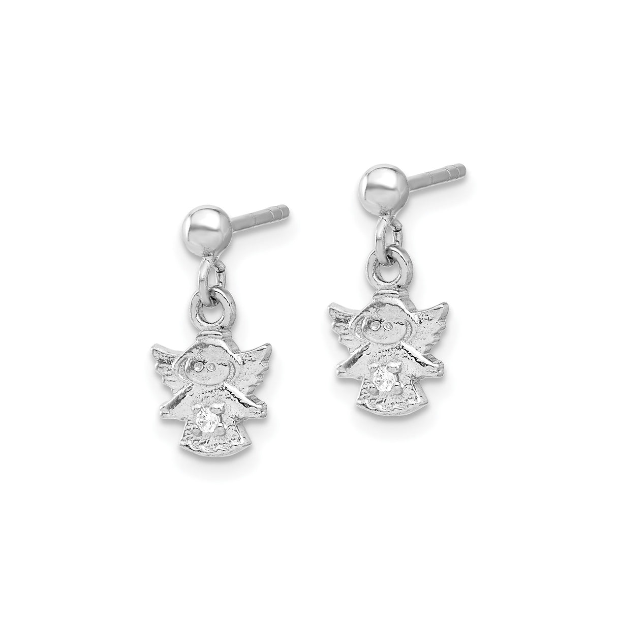 Sterling Silver Angel Dangle Earrings with Cubic Zirconia, Guardian Angel Design