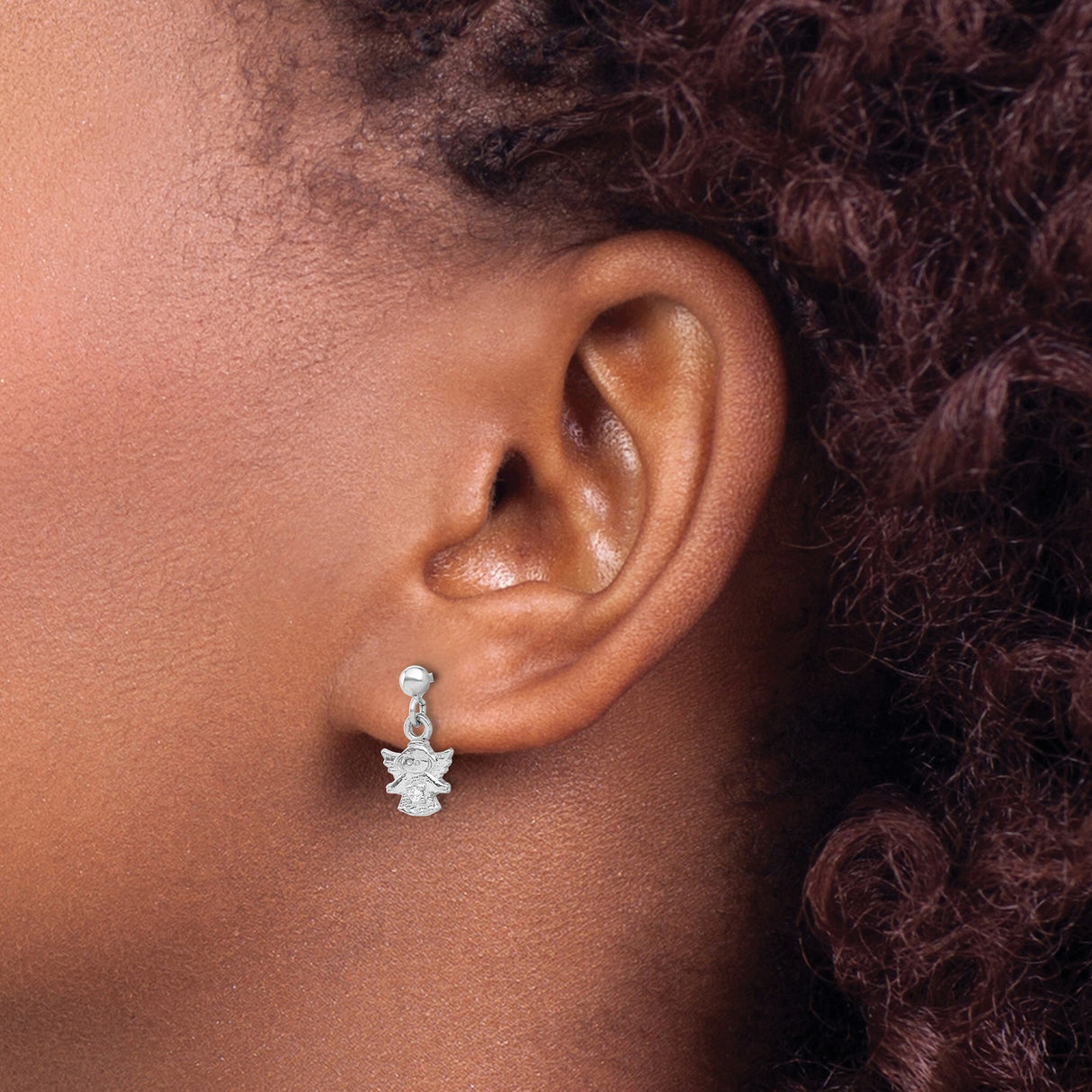 Sterling Silver Angel Dangle Earrings with Cubic Zirconia, Guardian Angel Design