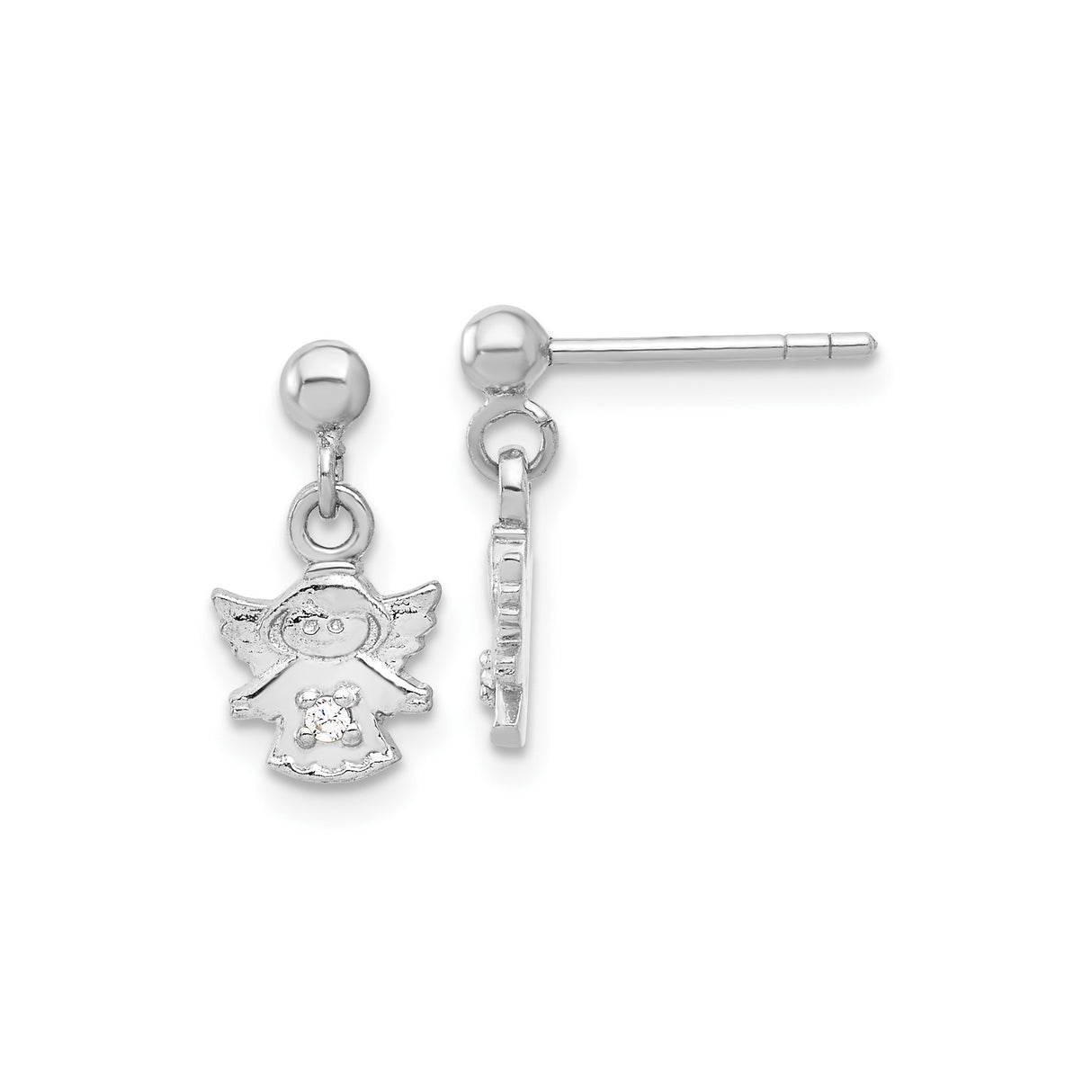 Sterling Silver Angel Dangle Earrings with Cubic Zirconia, Guardian Angel Design