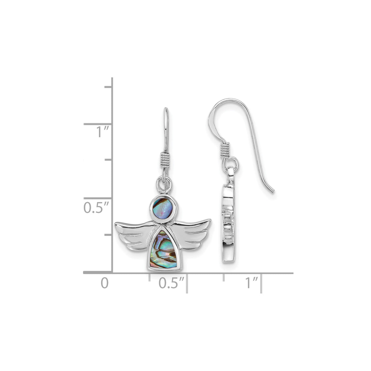 Sterling Silver Angel Dangle Earrings with Abalone Inlay, Spiritual Protection Jewelry for Women
