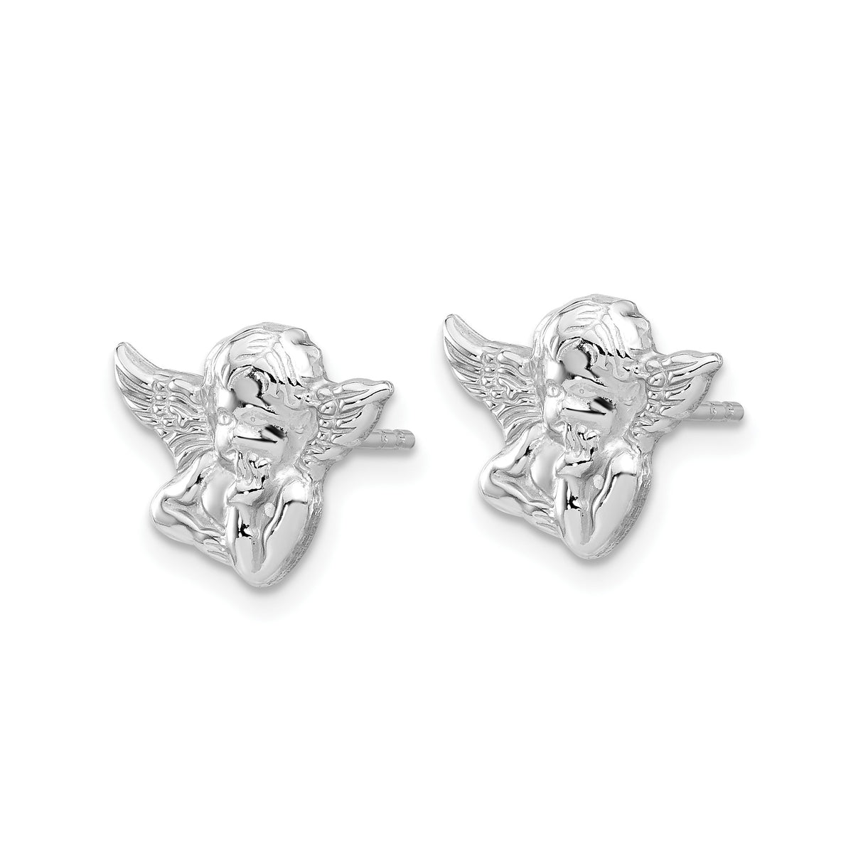 Sterling Silver Cherub Angel Stud Earrings with Winged Motif, Christian Spiritual Design