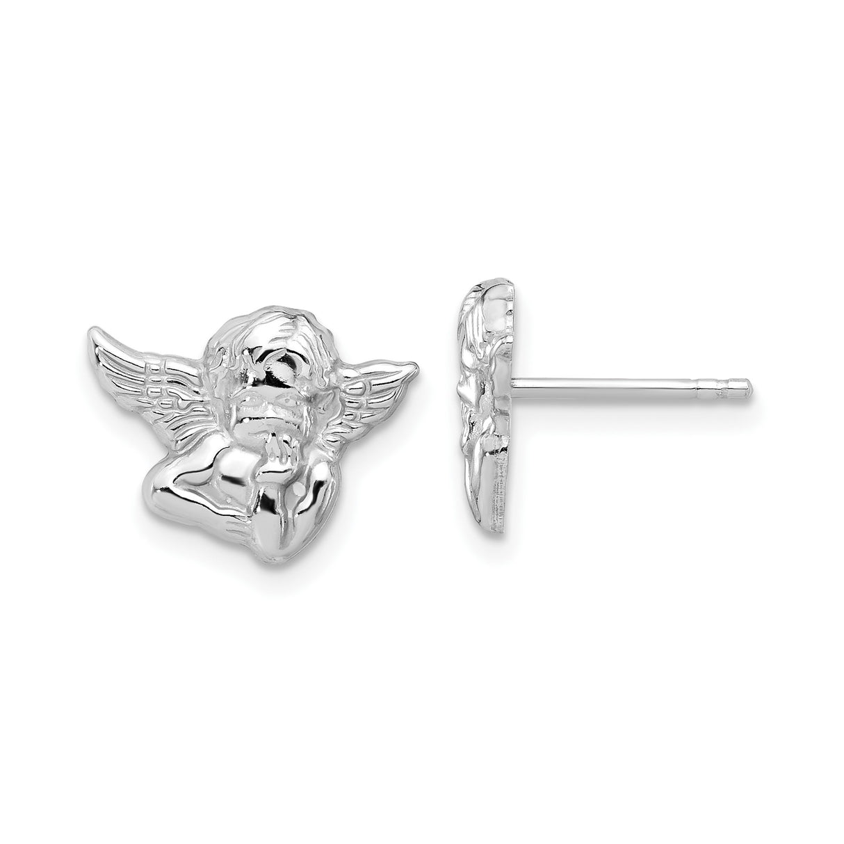 Sterling Silver Cherub Angel Stud Earrings with Winged Motif, Christian Spiritual Design