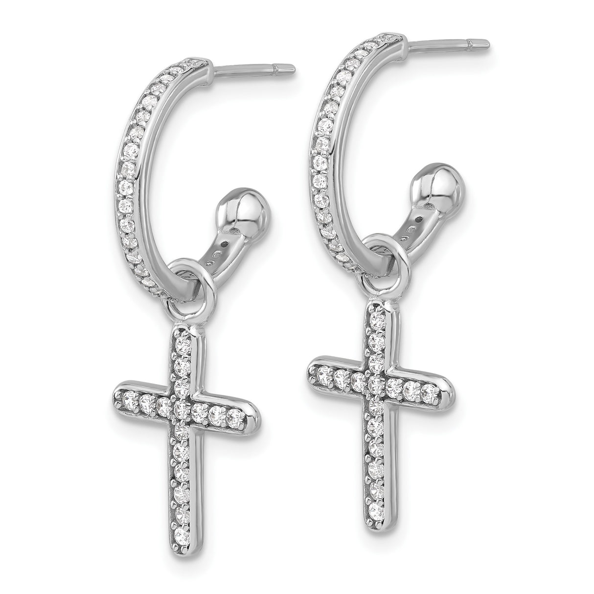 Sterling Silver Dangle Cross Earrings with Cubic Zirconia, Minimalist Faith Style
