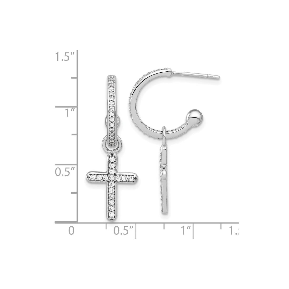 Sterling Silver Dangle Cross Earrings with Cubic Zirconia, Minimalist Faith Style