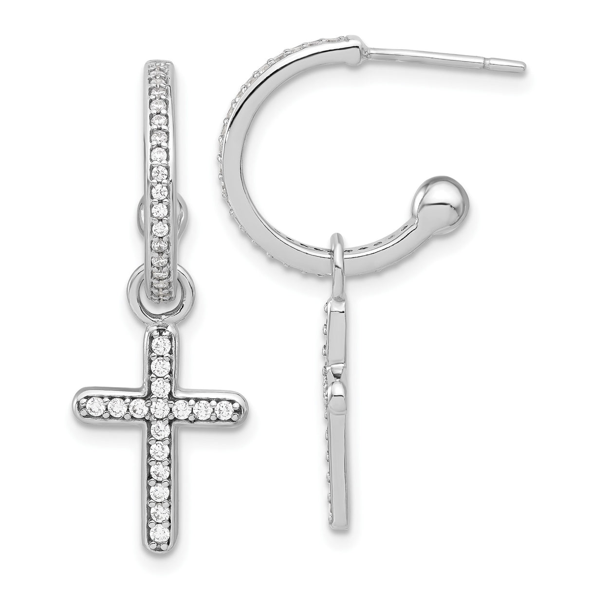Sterling Silver Dangle Cross Earrings with Cubic Zirconia, Minimalist Faith Style