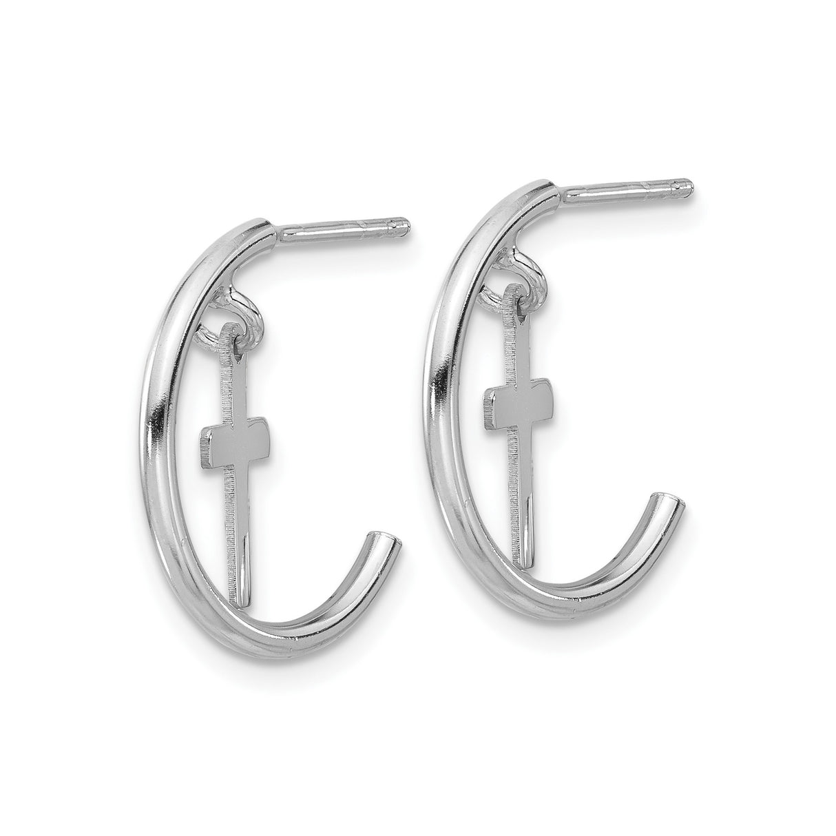 Sterling Silver Dangle Cross Earrings with Polished Finish and Angular Faith-Inspired Design