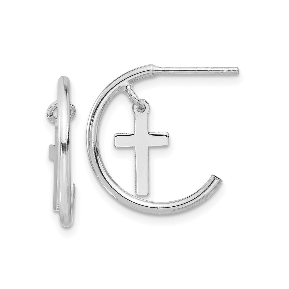 Sterling Silver Dangle Cross Earrings with Polished Finish and Angular Faith-Inspired Design