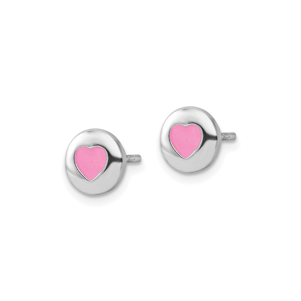 Sterling Silver Heart Stud Earrings, Pink Design, Lightweight Romantic Style for Women and Girls
