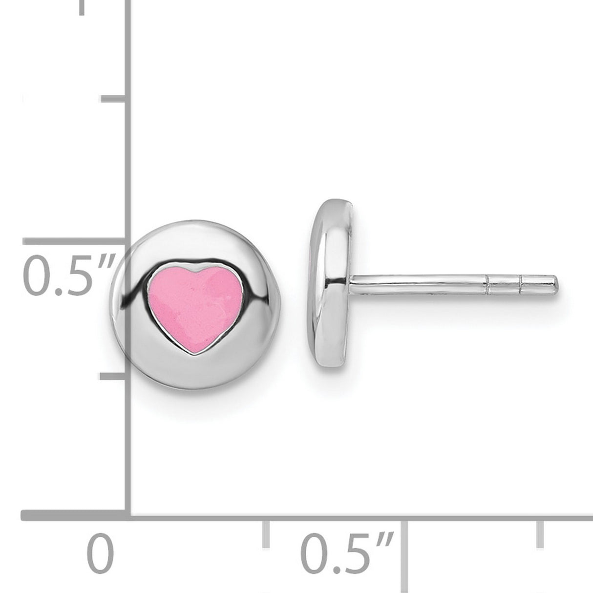 Sterling Silver Heart Stud Earrings, Pink Design, Lightweight Romantic Style for Women and Girls