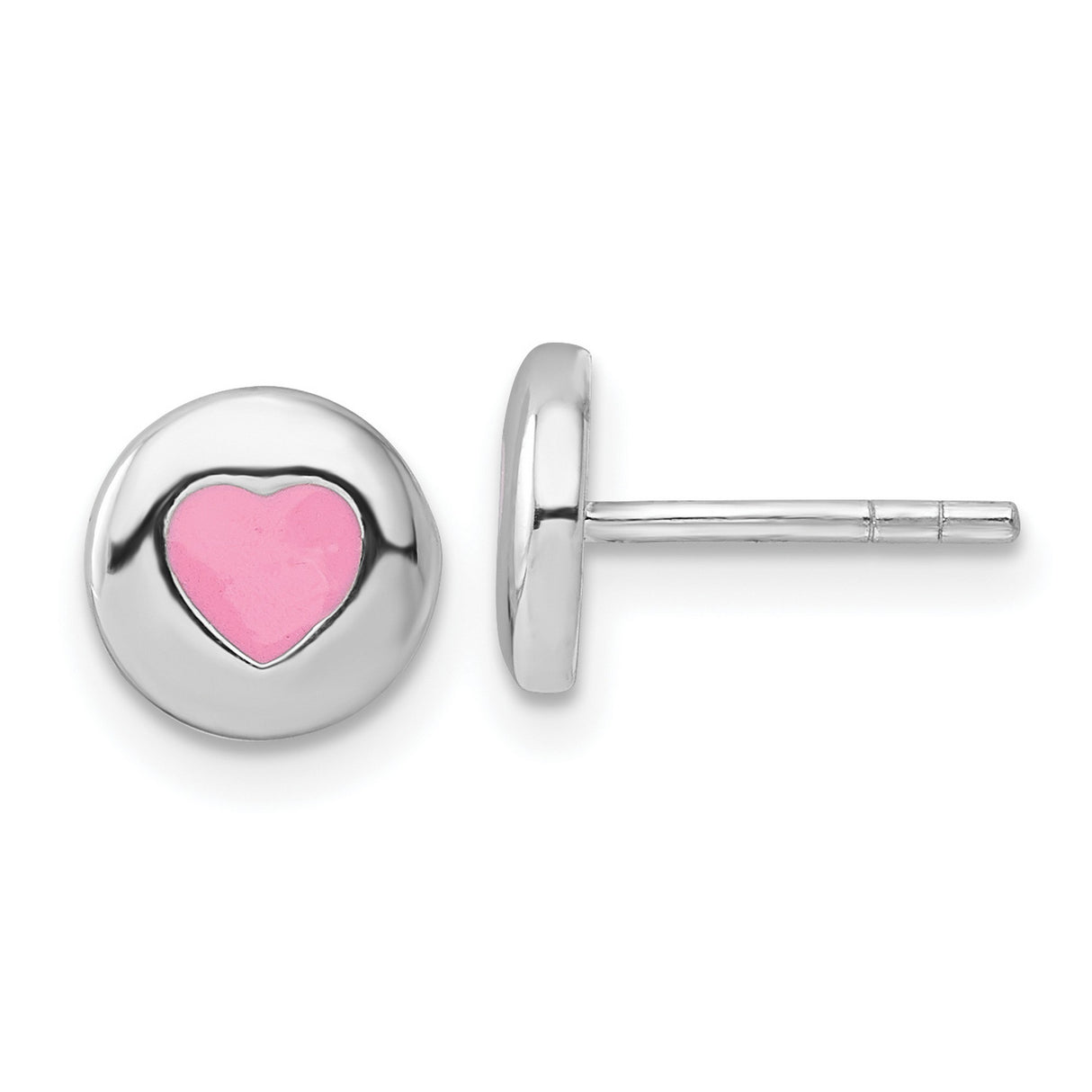 Sterling Silver Heart Stud Earrings, Pink Design, Lightweight Romantic Style for Women and Girls