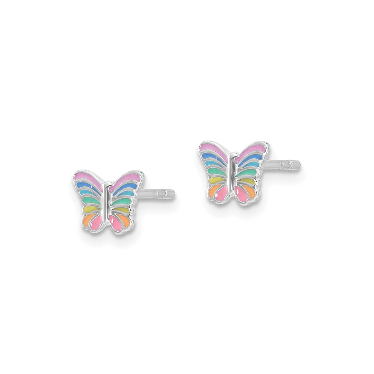 Sterling Silver Butterfly Stud Earrings with Colorful Enamel Wings, Nature-Inspired Design for Girls