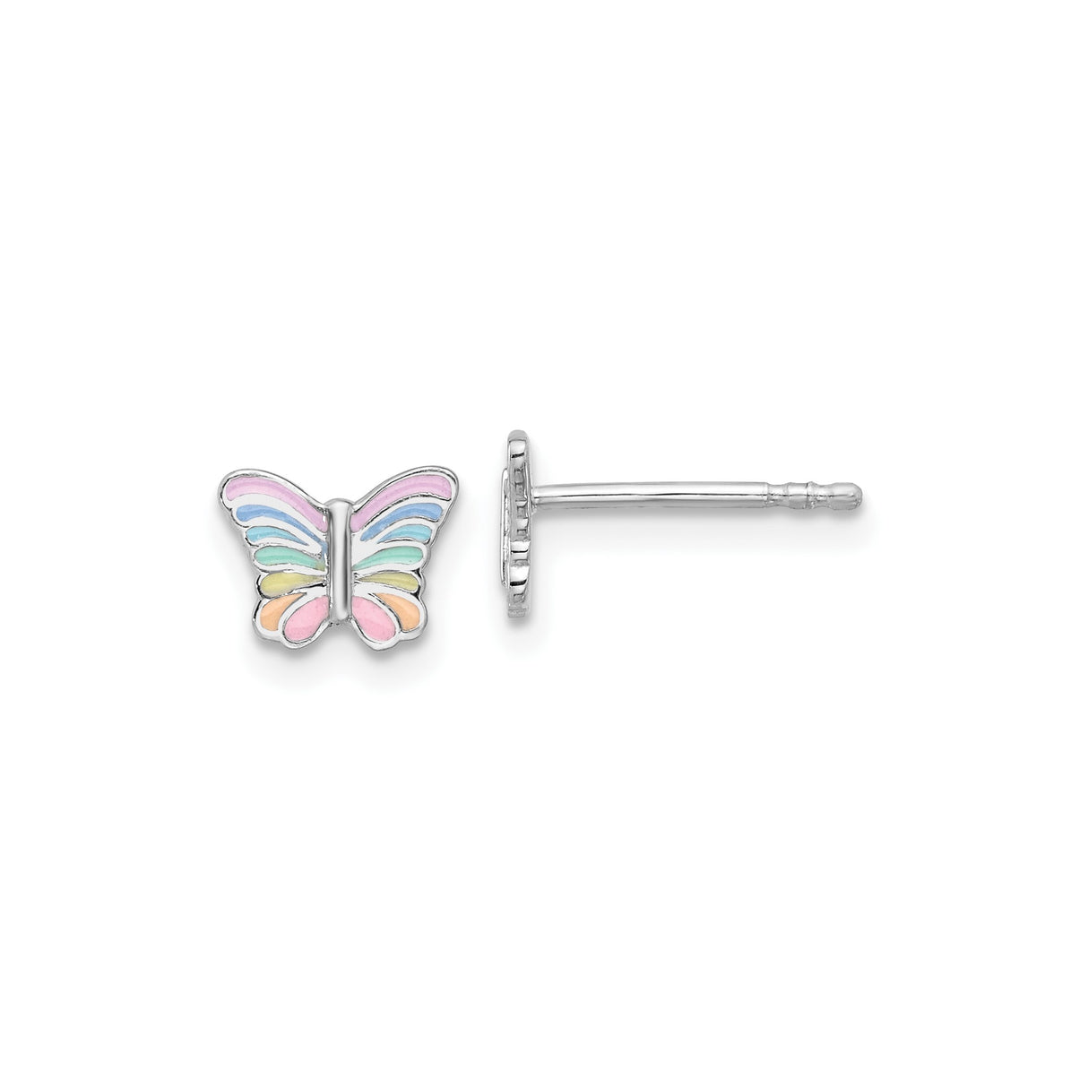 Sterling Silver Butterfly Stud Earrings with Colorful Enamel Wings, Nature-Inspired Design for Girls