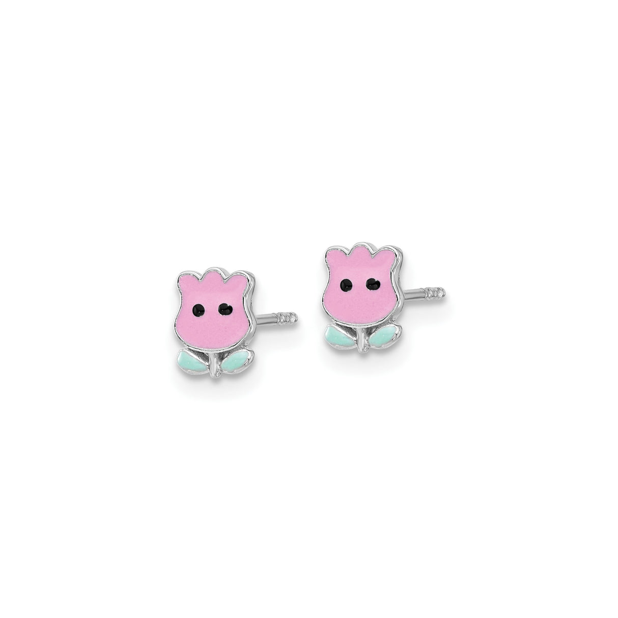 Sterling Silver Flower Stud Earrings, Pink and Light Blue Enamel Tulip Design for Girls