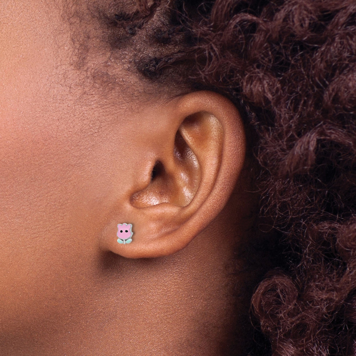 Sterling Silver Flower Stud Earrings, Pink and Light Blue Enamel Tulip Design for Girls