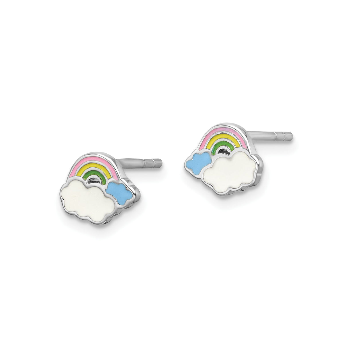 Sterling Silver Rainbow Cloud Stud Earrings with Colorful Enamel Design, Whimsical Style