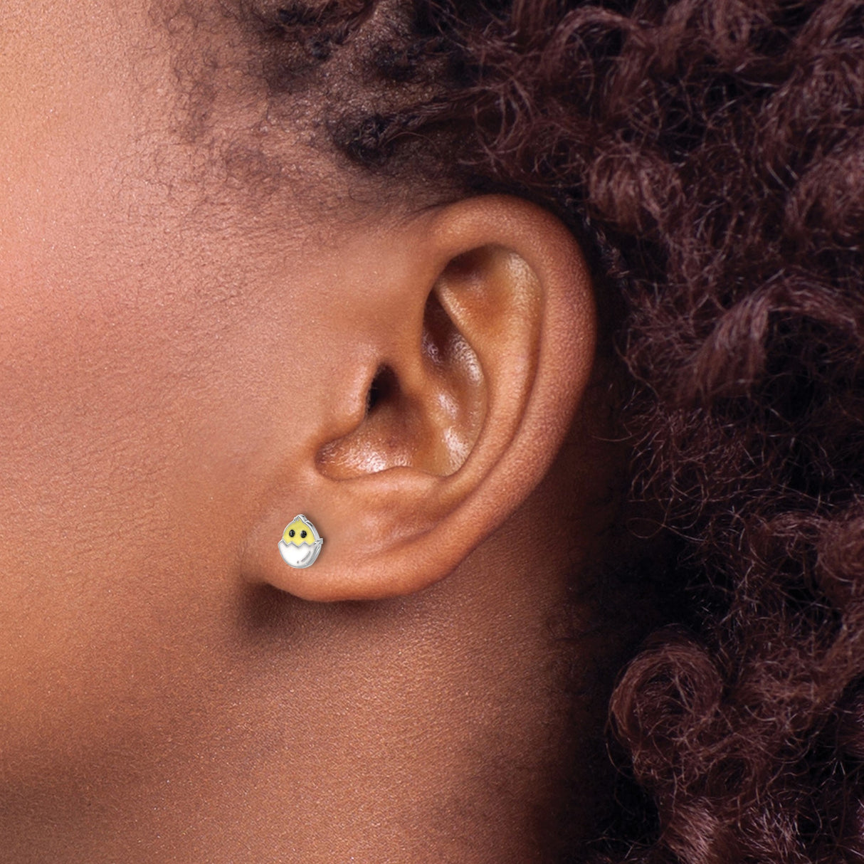 Sterling Silver Chick Stud Earrings with Enamel Eggshell Design, Cute Easter Jewelry for Girls