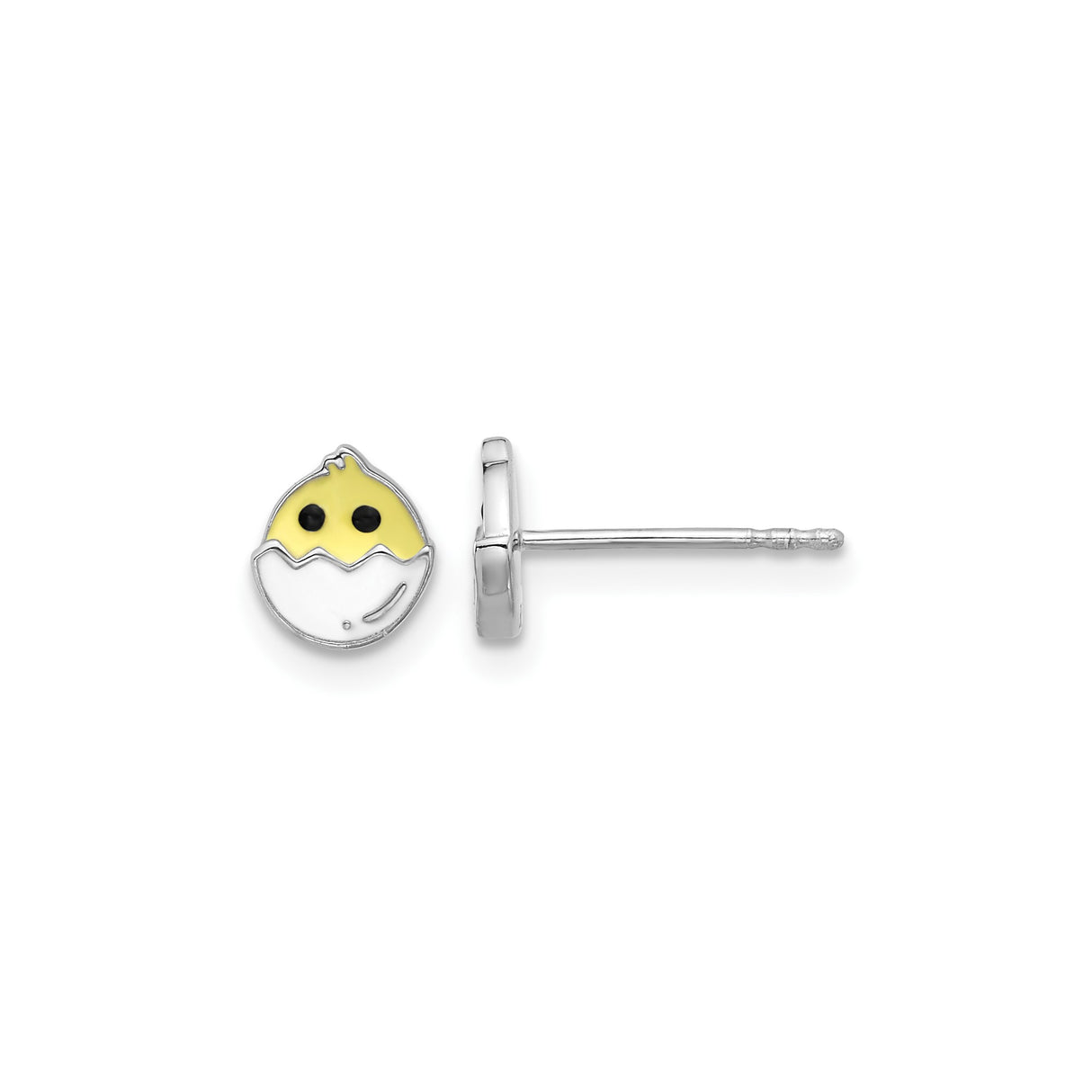 Sterling Silver Chick Stud Earrings with Enamel Eggshell Design, Cute Easter Jewelry for Girls