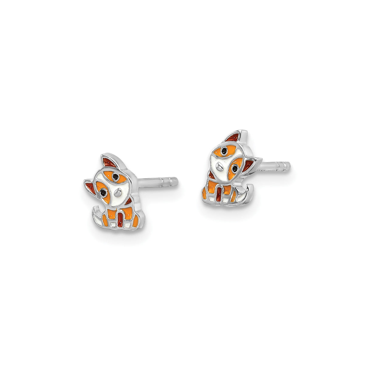 Sterling Silver Dog Stud Earrings with Orange Enamel, Whimsical Puppy Design for Girls or Women