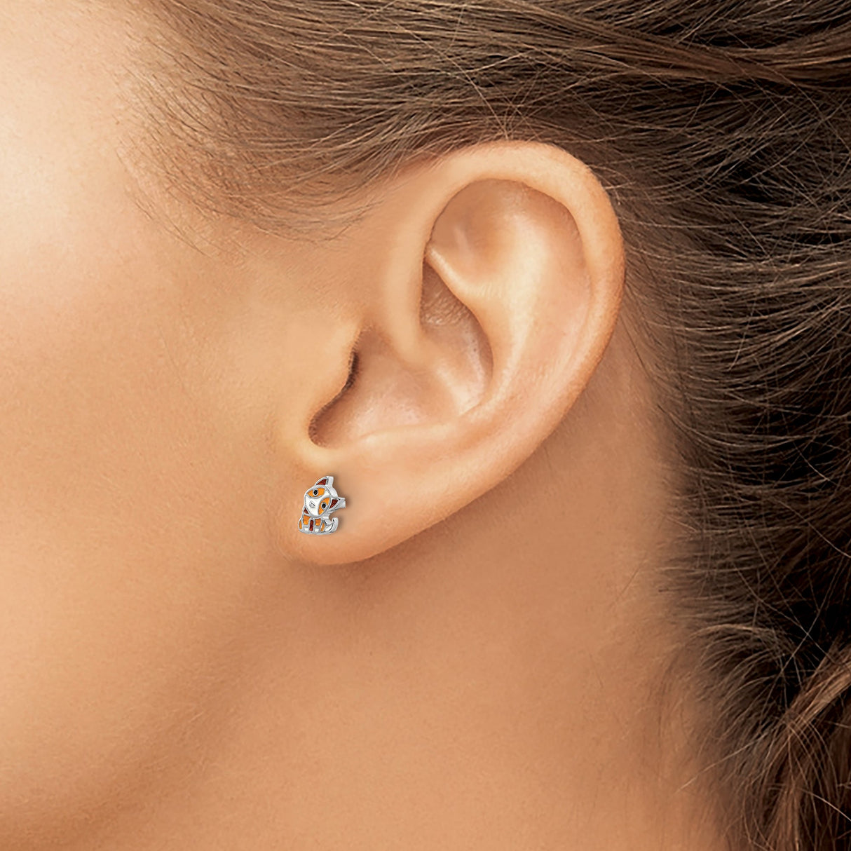 Sterling Silver Dog Stud Earrings with Orange Enamel, Whimsical Puppy Design for Girls or Women