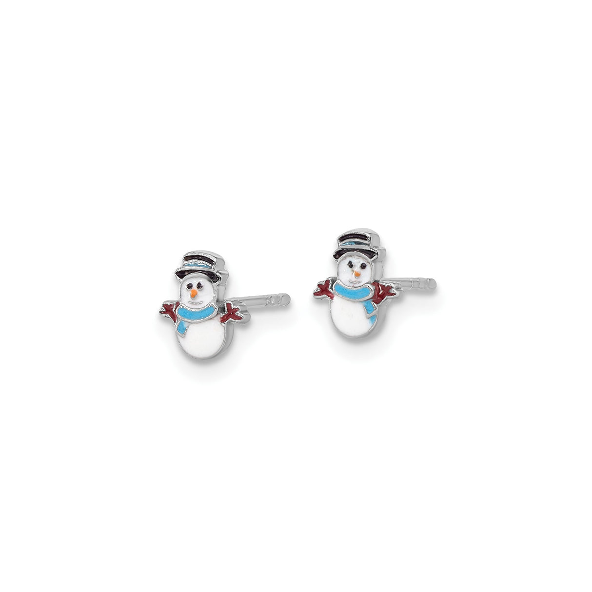Sterling Silver Snowman Stud Earrings with Enamel, Top Hat, Scarf and Mittens Design