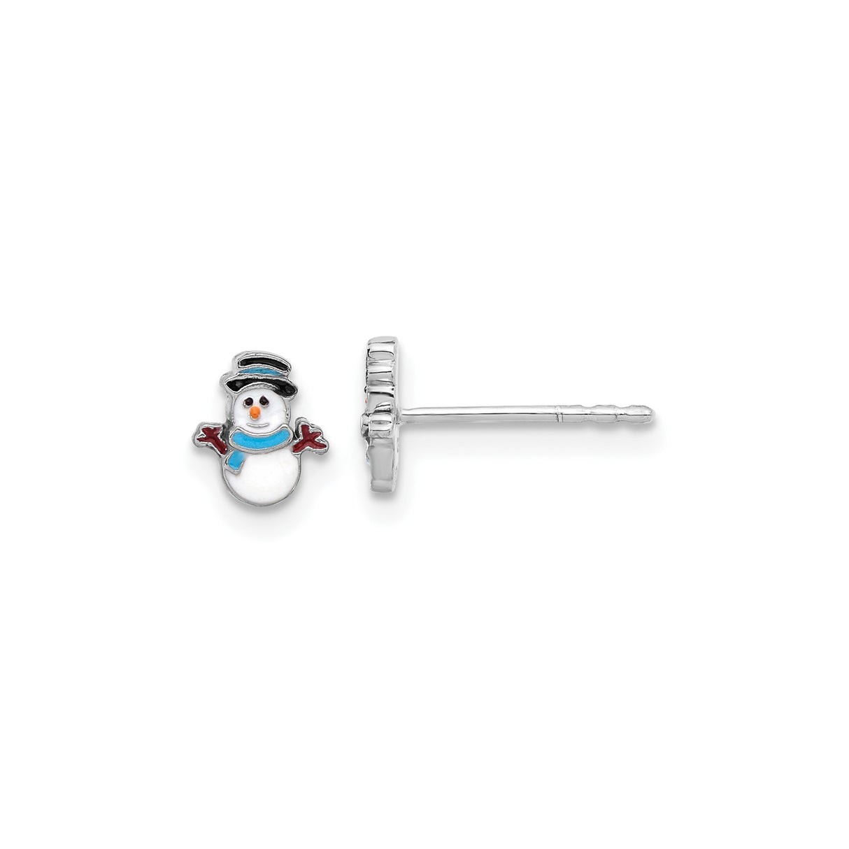 Sterling Silver Snowman Stud Earrings with Enamel, Top Hat, Scarf and Mittens Design