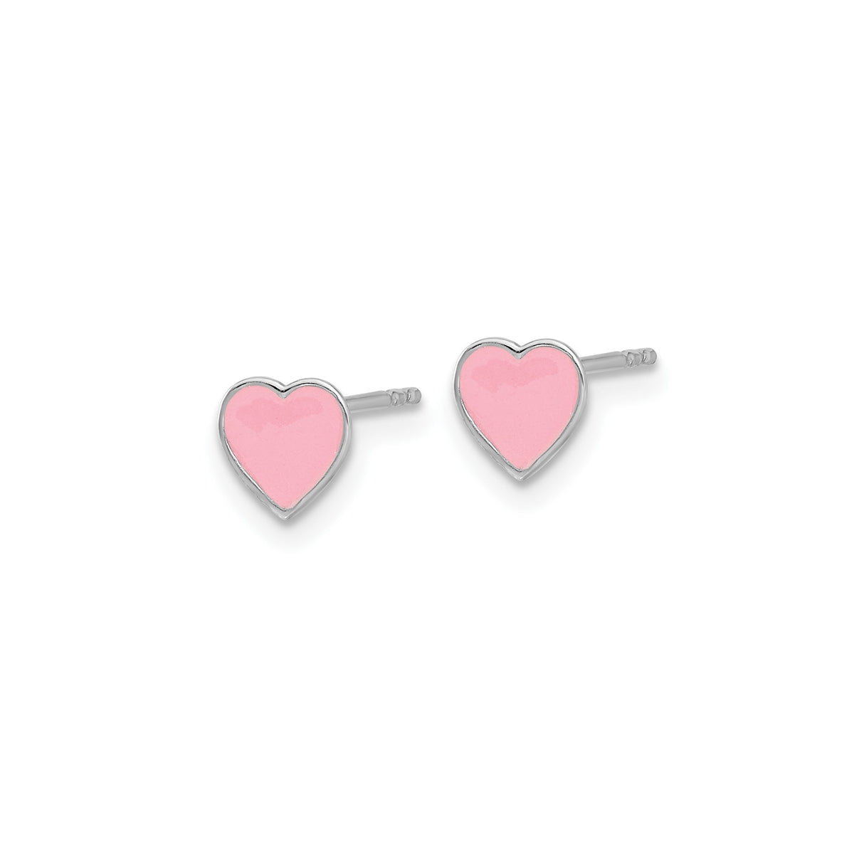 Sterling Silver Heart Shaped Stud Earrings with Pink Enamel Finish, Minimalist Style for Girls and Women