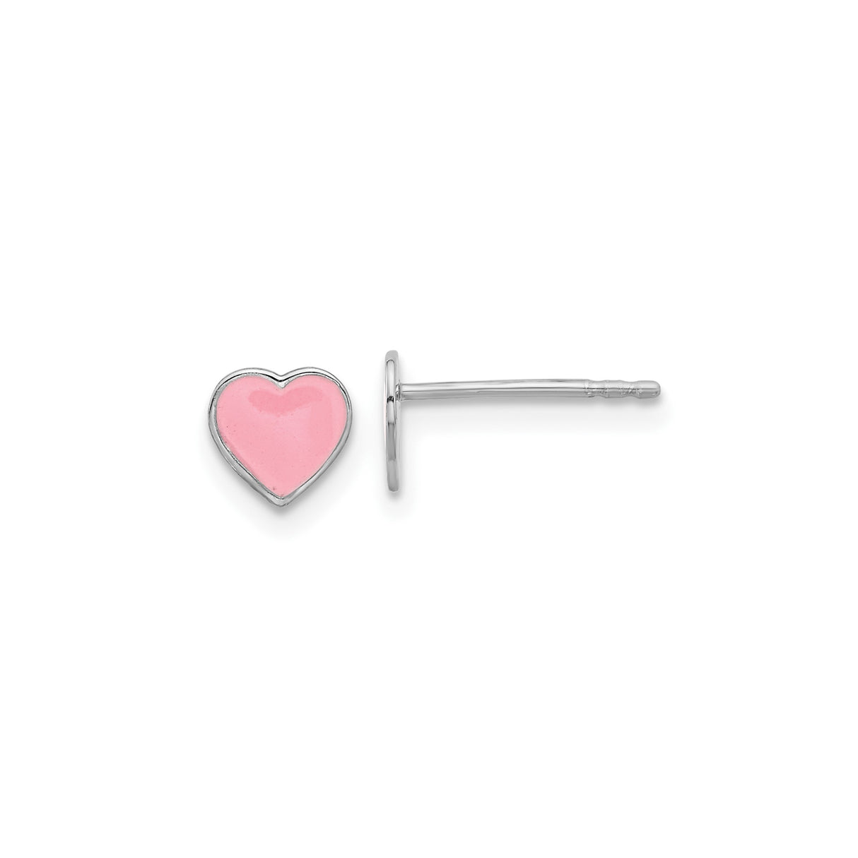 Sterling Silver Heart Shaped Stud Earrings with Pink Enamel Finish, Minimalist Style for Girls and Women