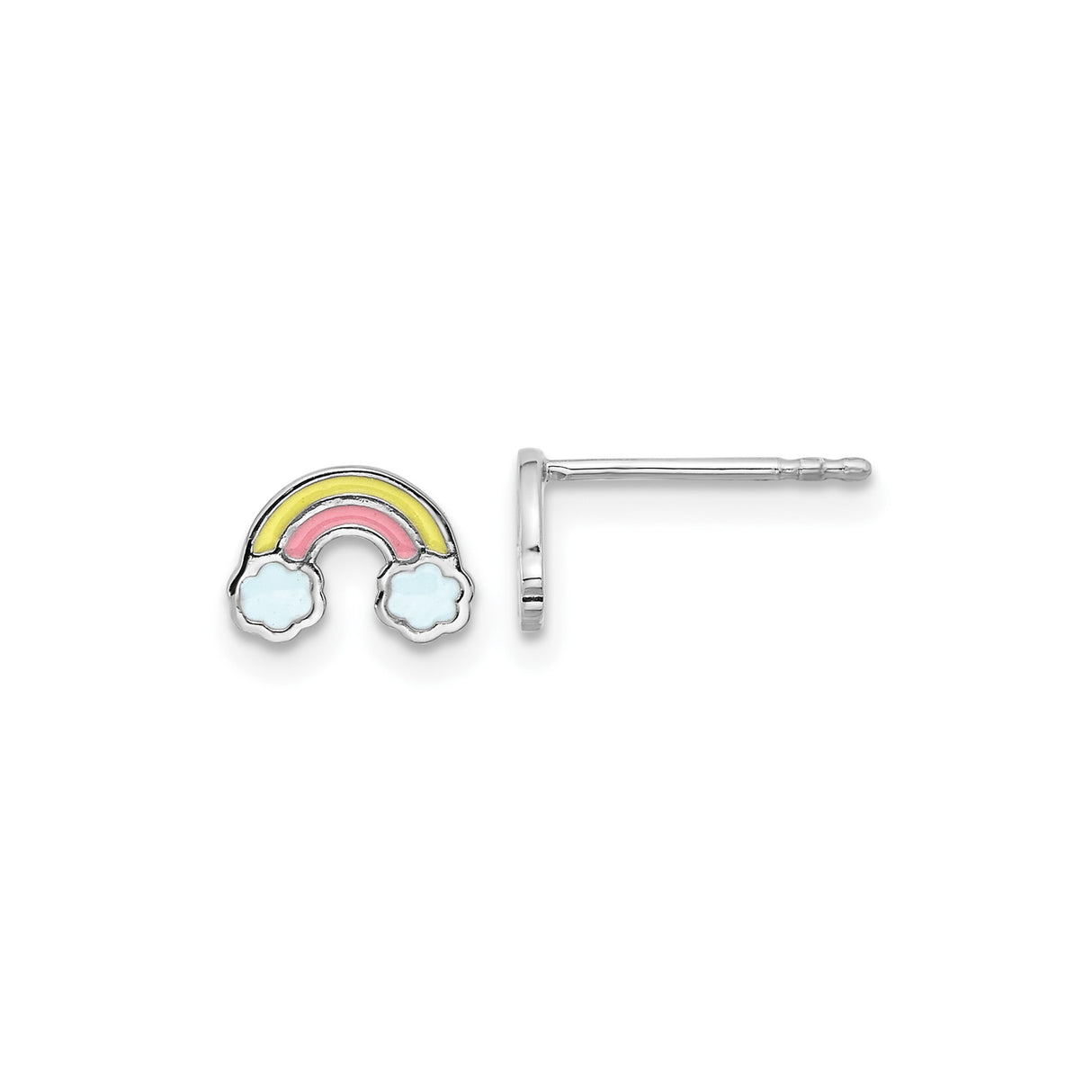 Sterling Silver Rainbow Stud Earrings with Pastel Enamel, Cloud Design for Girls or Women