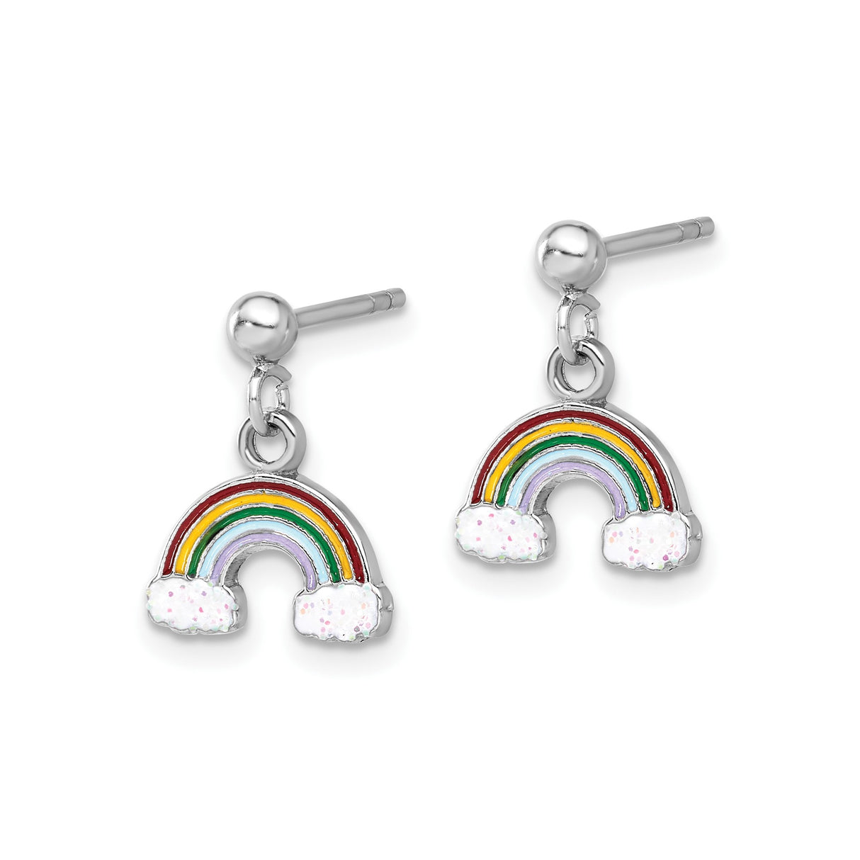 Sterling Silver Rainbow Stud Earrings with Enamel Cloud Design, Hypoallergenic for Girls