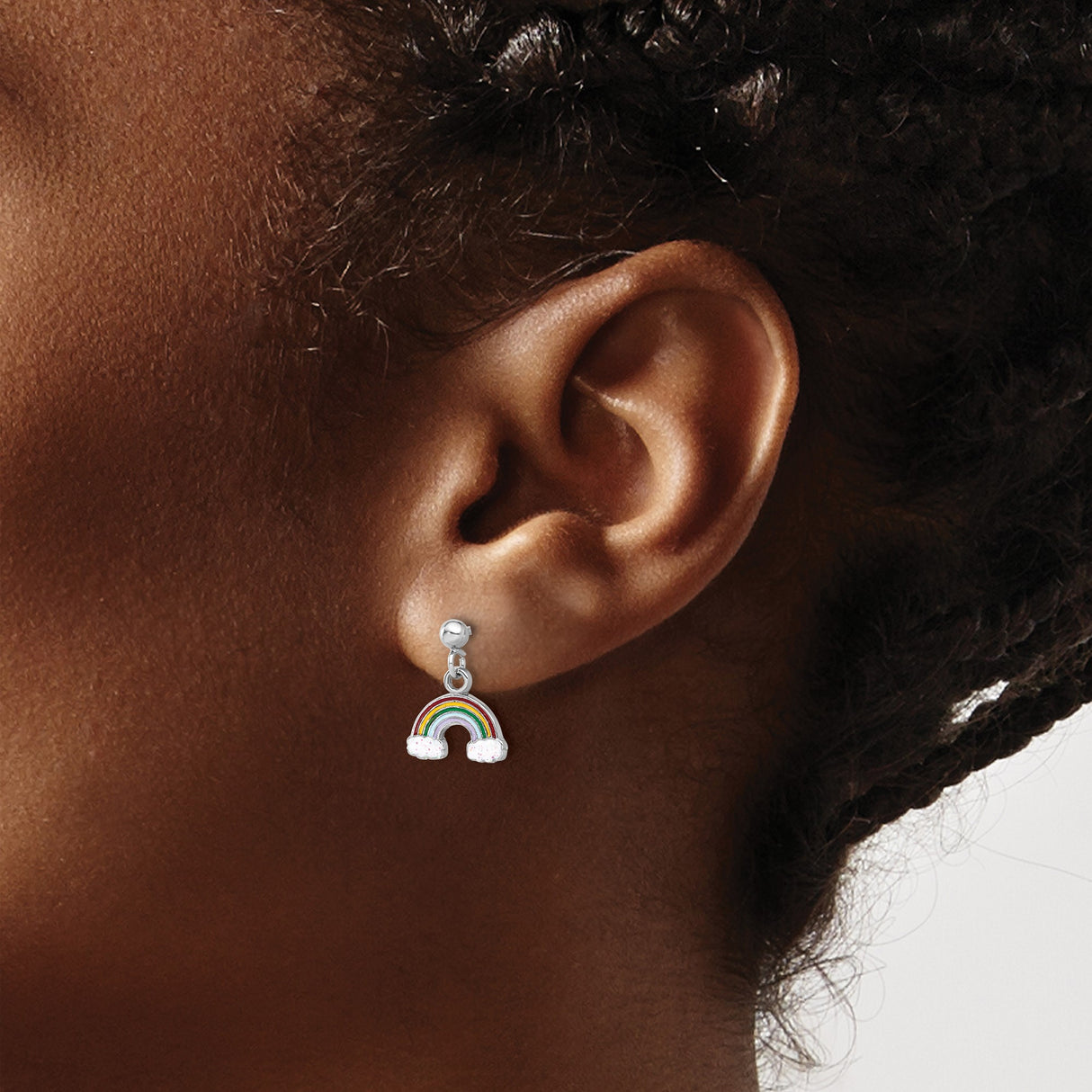 Sterling Silver Rainbow Stud Earrings with Enamel Cloud Design, Hypoallergenic for Girls
