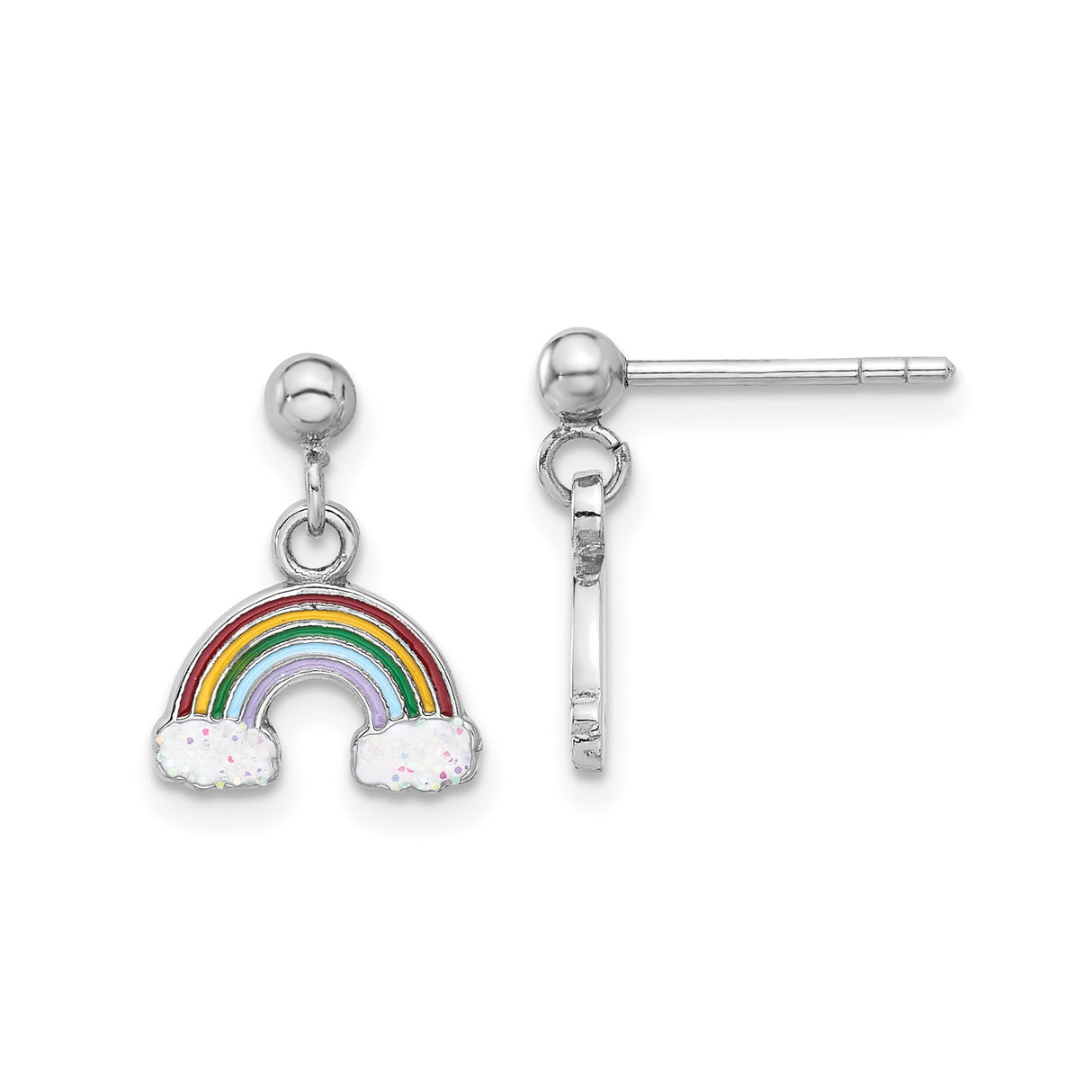 Sterling Silver Rainbow Stud Earrings with Enamel Cloud Design, Hypoallergenic for Girls