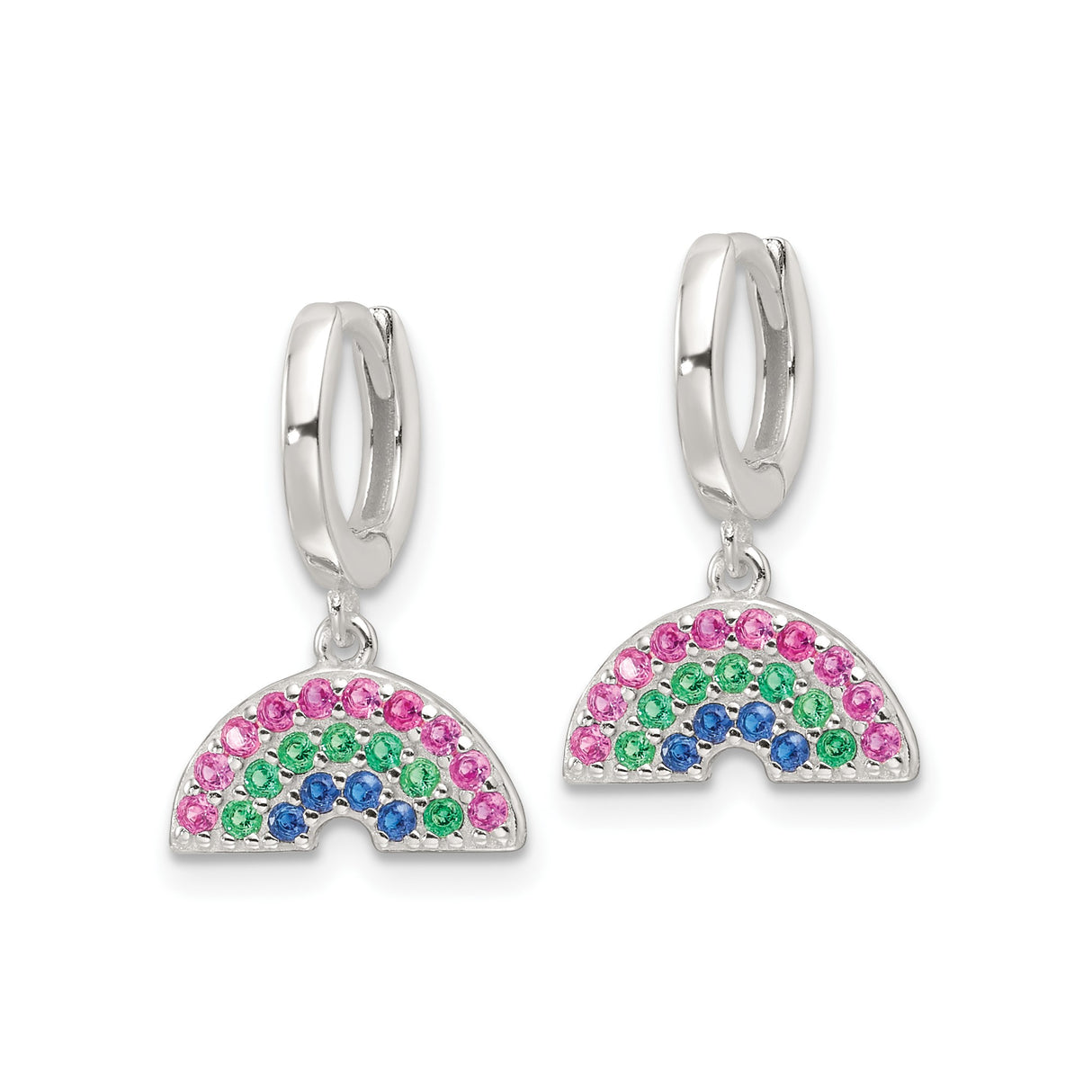 Sterling Silver Rainbow Hoop Earrings with Cubic Zirconia, Colorful Huggie Pride Jewelry for Women