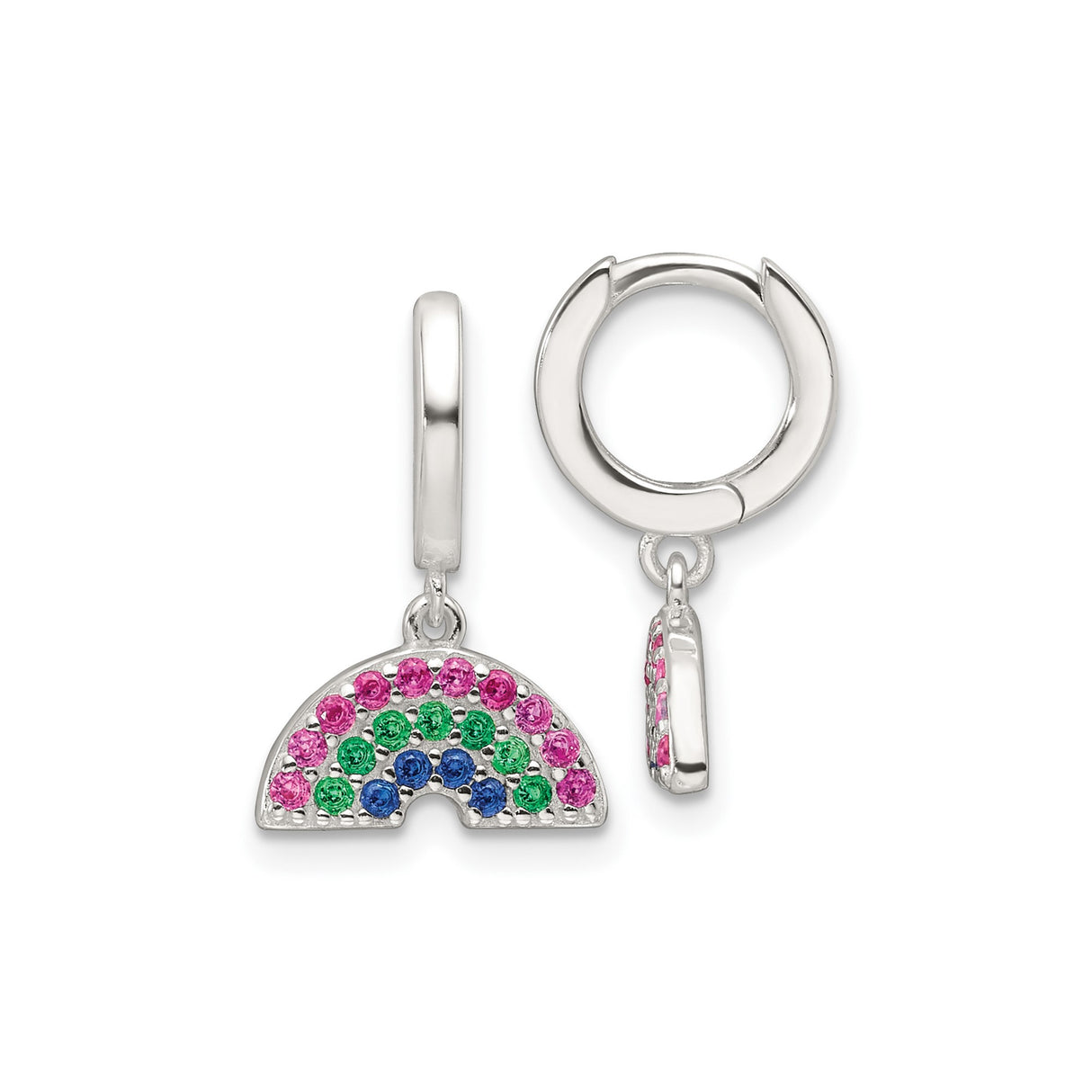 Sterling Silver Rainbow Hoop Earrings with Cubic Zirconia, Colorful Huggie Pride Jewelry for Women