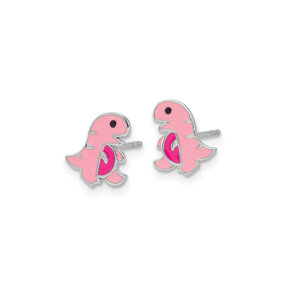 Sterling Silver Dinosaur Stud Earrings with Pink Enamel T-Rex Design for Girls
