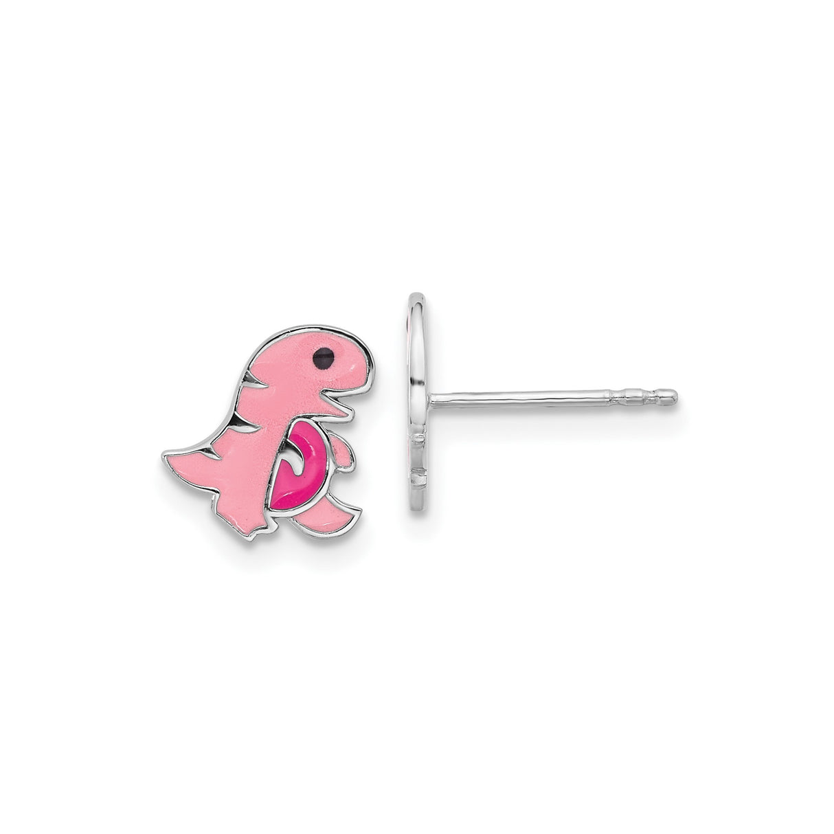 Sterling Silver Dinosaur Stud Earrings with Pink Enamel T-Rex Design for Girls