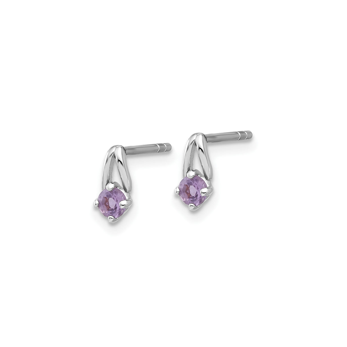 Sterling Silver Stud Earrings with Round Amethyst in Sleek V-Shaped Prong Setting