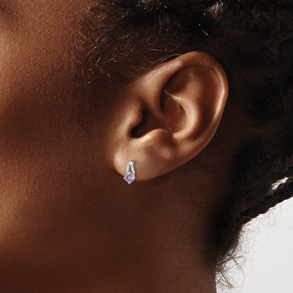 Sterling Silver Stud Earrings with Round Amethyst in Sleek V-Shaped Prong Setting