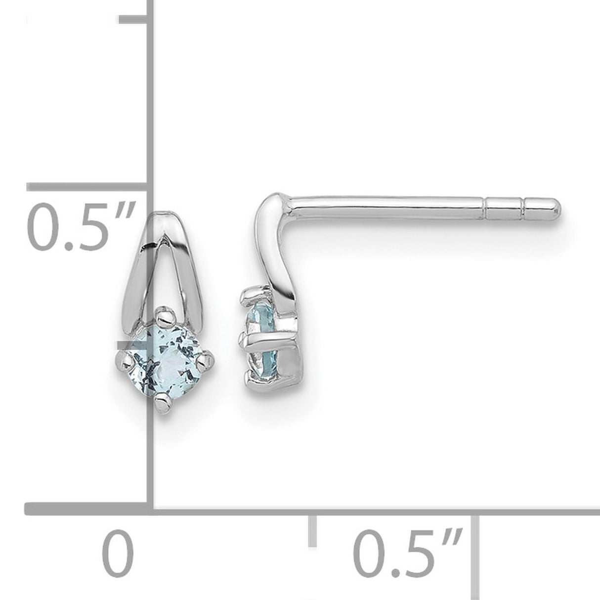 Sterling Silver Stud Earrings with Swiss Blue Topaz, V-Shaped Minimalist Design