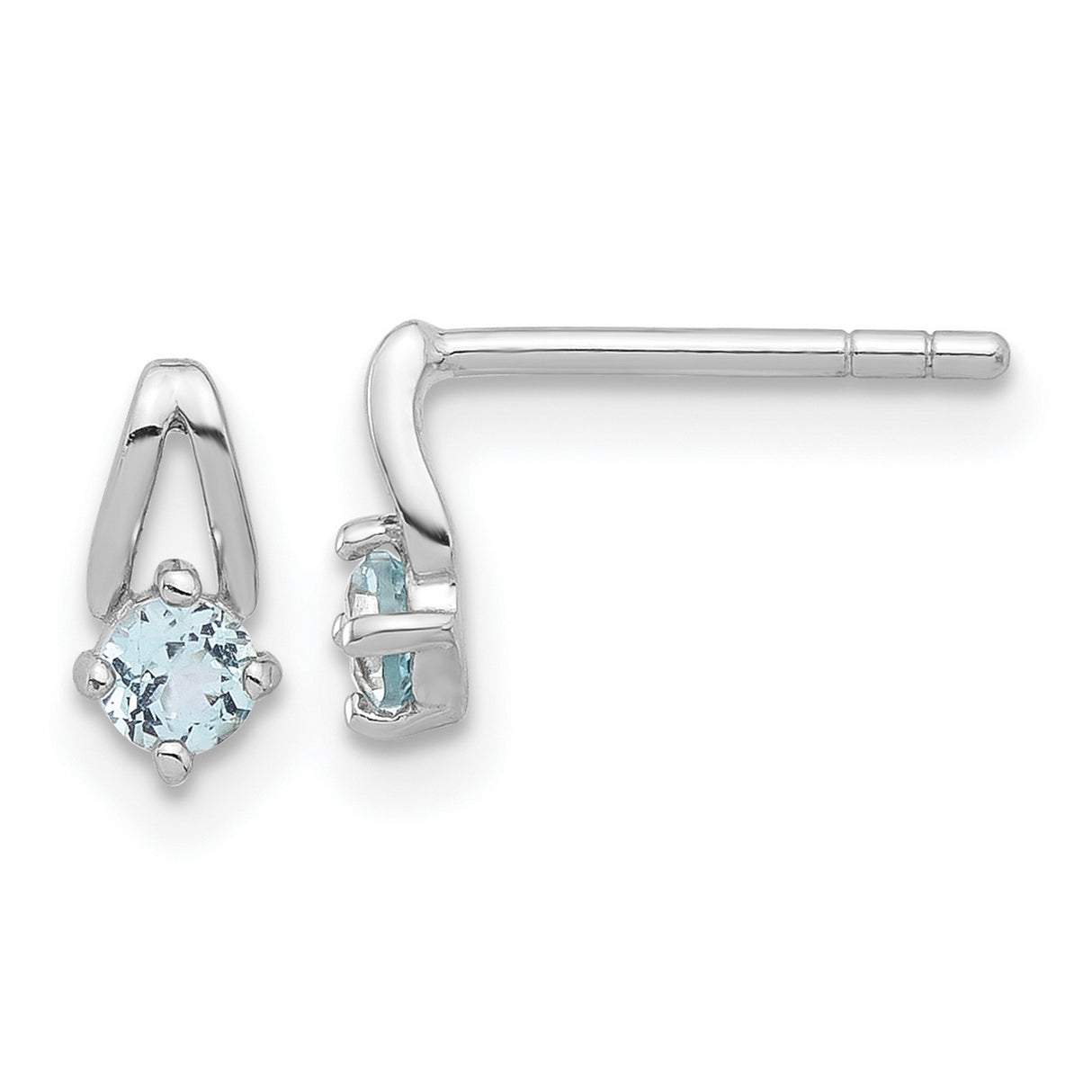 Sterling Silver Stud Earrings with Swiss Blue Topaz, V-Shaped Minimalist Design