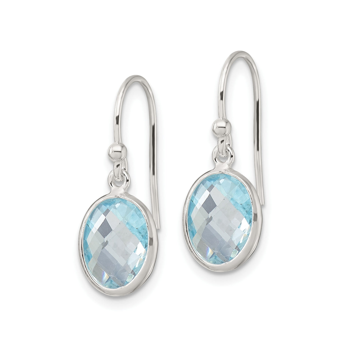 Sterling Silver Drop Dangle Earrings with Swiss Blue Topaz, Bezel Set, December Birthstone Jewelry