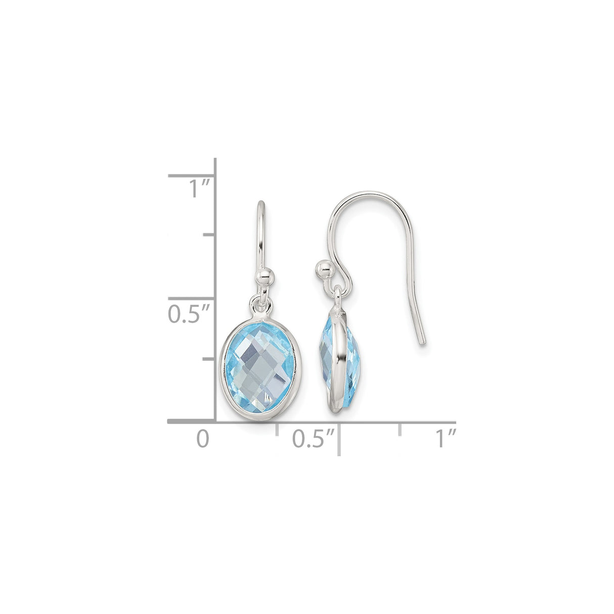Sterling Silver Drop Dangle Earrings with Swiss Blue Topaz, Bezel Set, December Birthstone Jewelry