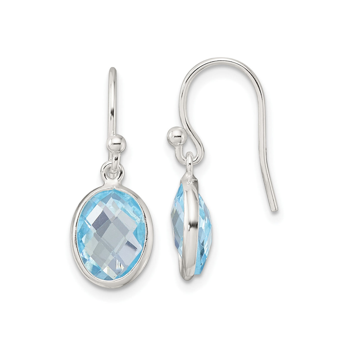 Sterling Silver Drop Dangle Earrings with Swiss Blue Topaz, Bezel Set, December Birthstone Jewelry