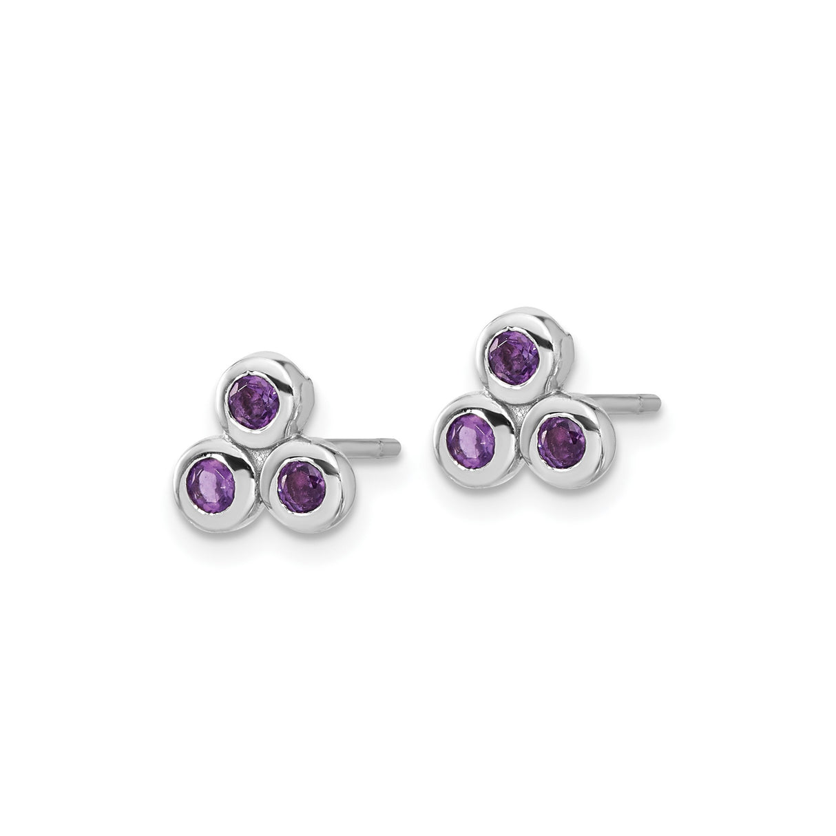 Sterling Silver Triangle Stud Earrings with Round Cut Amethyst Cluster Design