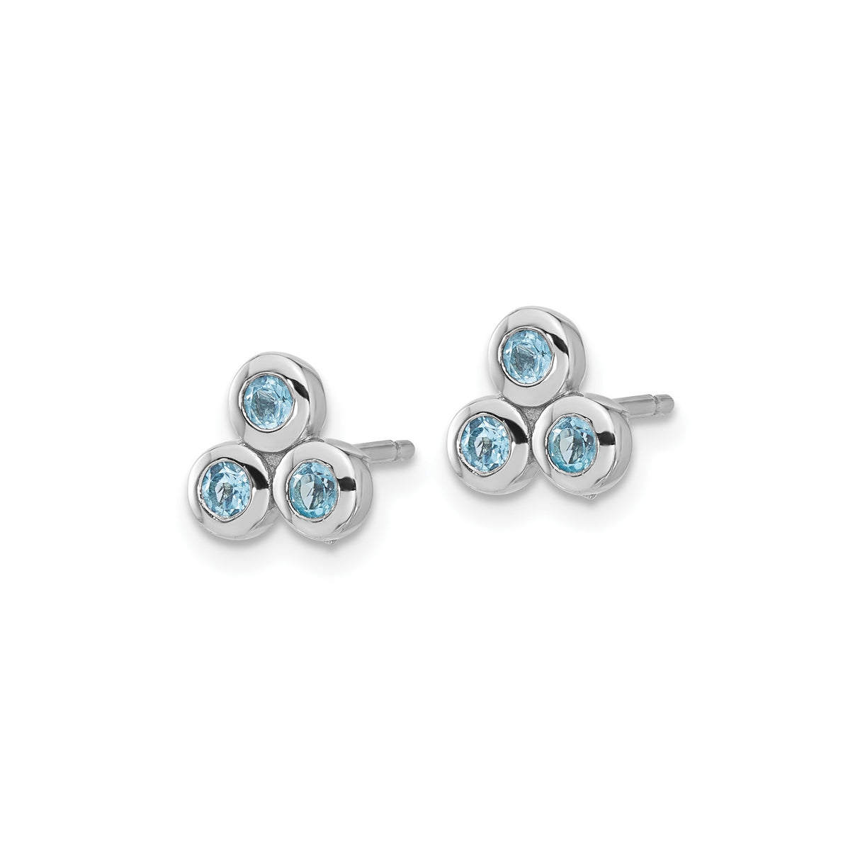 Sterling Silver Stud Earrings with Swiss Blue Topaz in Triangular Cluster Design