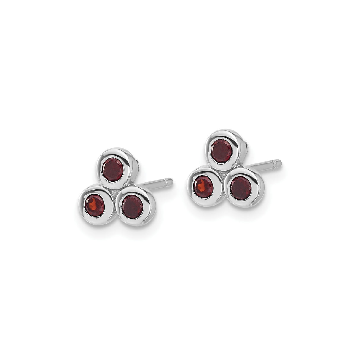Sterling Silver Triangle Stud Earrings with Garnet Cluster Design, Minimalist Three Stone Style