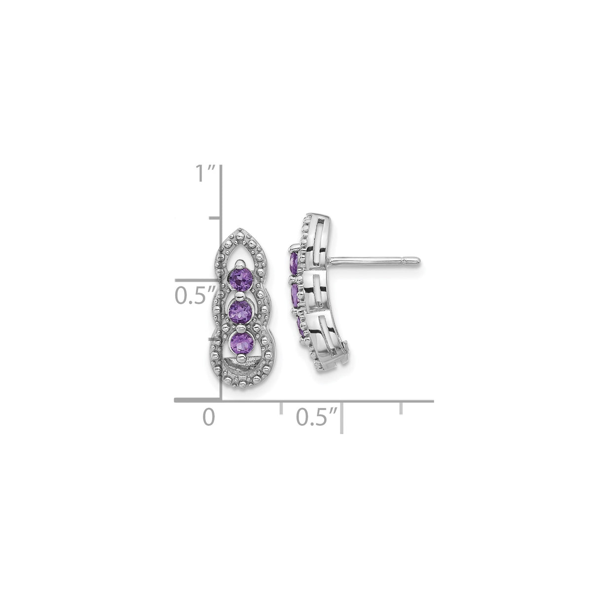 Sterling Silver Stud Earrings with Amethyst and Infinity Beaded Detailing