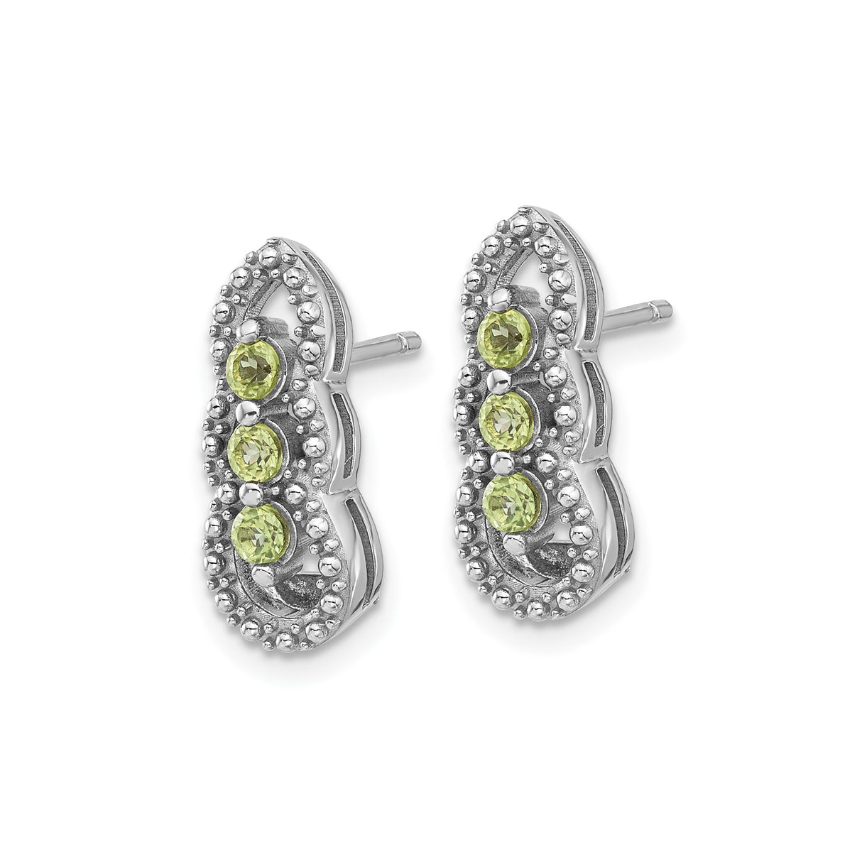 Sterling Silver Infinity Stud Earrings with Peridot and Beaded Detailing for Women