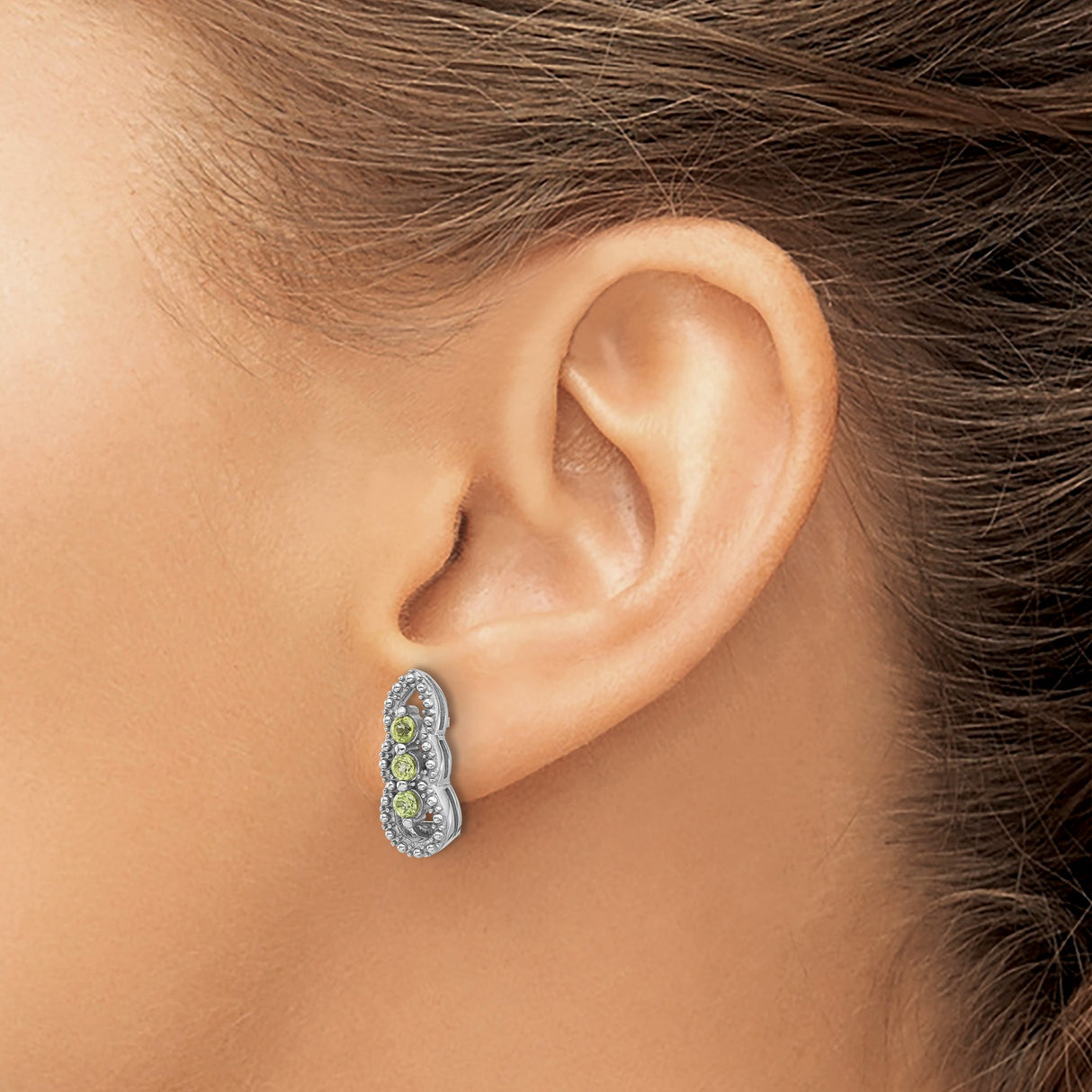 Sterling Silver Infinity Stud Earrings with Peridot and Beaded Detailing for Women